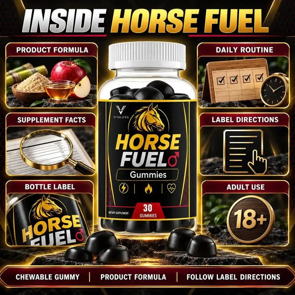 Inside Horse Fuel listing panel showing the product formula, supplement facts and label directions