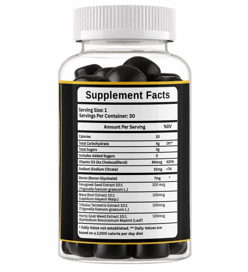 Horse Fuel Supplement Facts panel on the back of the bottle, showing seven itemised rows